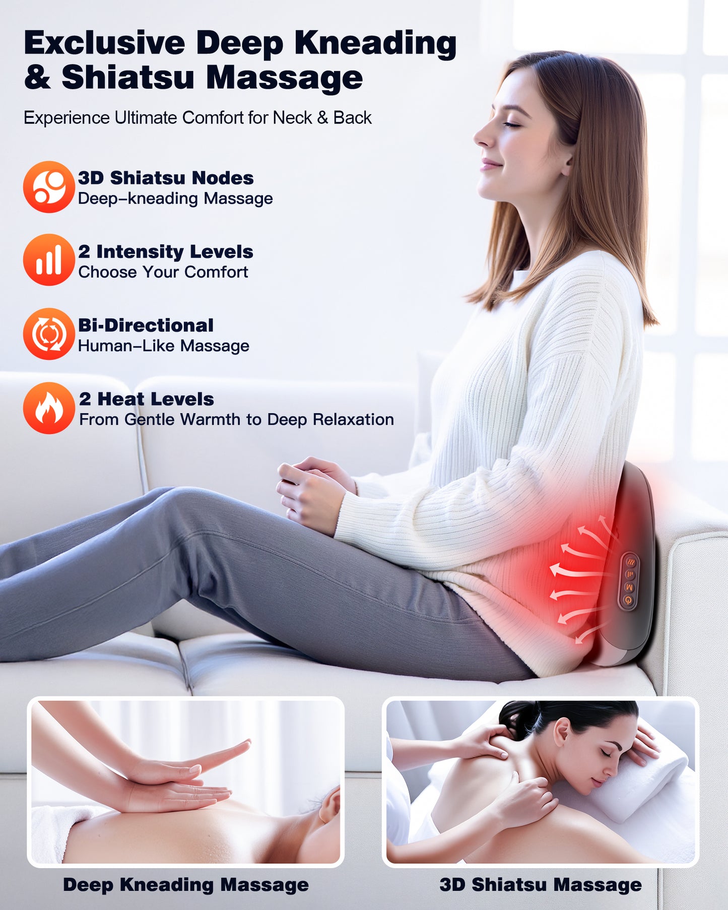 Shiatsu Back and Neck Massager with Heat – Deep Kneading Massage Pillow for Relaxation – Corded Design for Full Body Use – Gift for Loved Ones