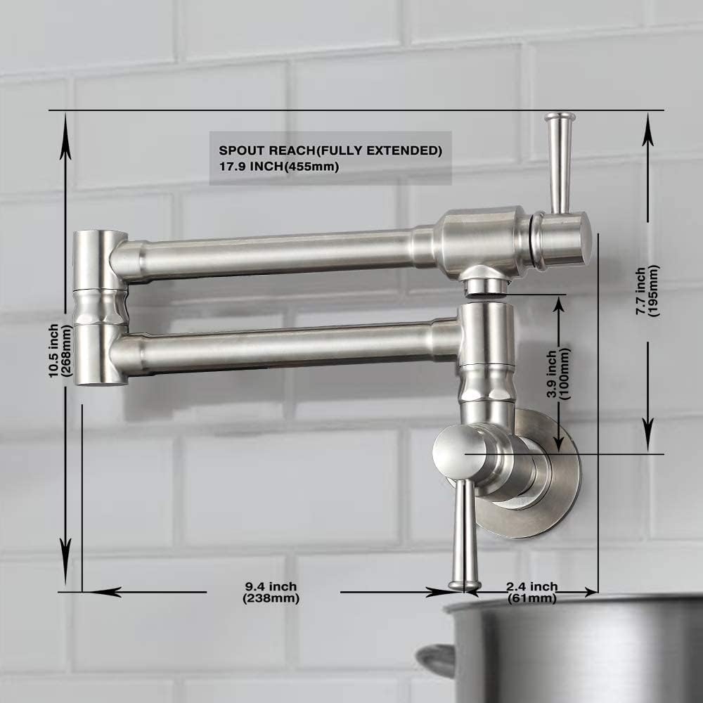 Pot Filler Faucet Wall Mount Folding Stretchable Double Joint 2 Handles
