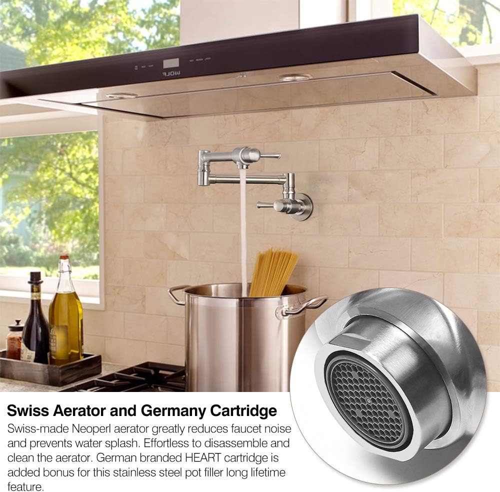 Pot Filler Faucet Wall Mount Folding Stretchable Double Joint 2 Handles