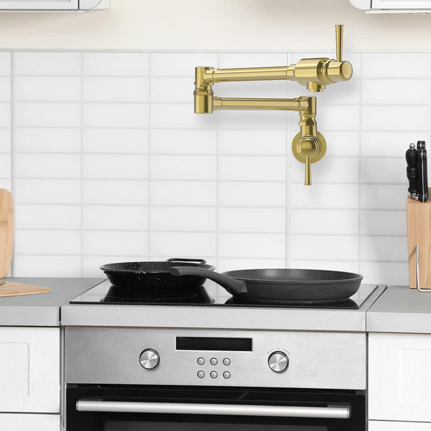 Pot Filler Faucet Wall Mount Folding Stretchable Double Joint 2 Handles