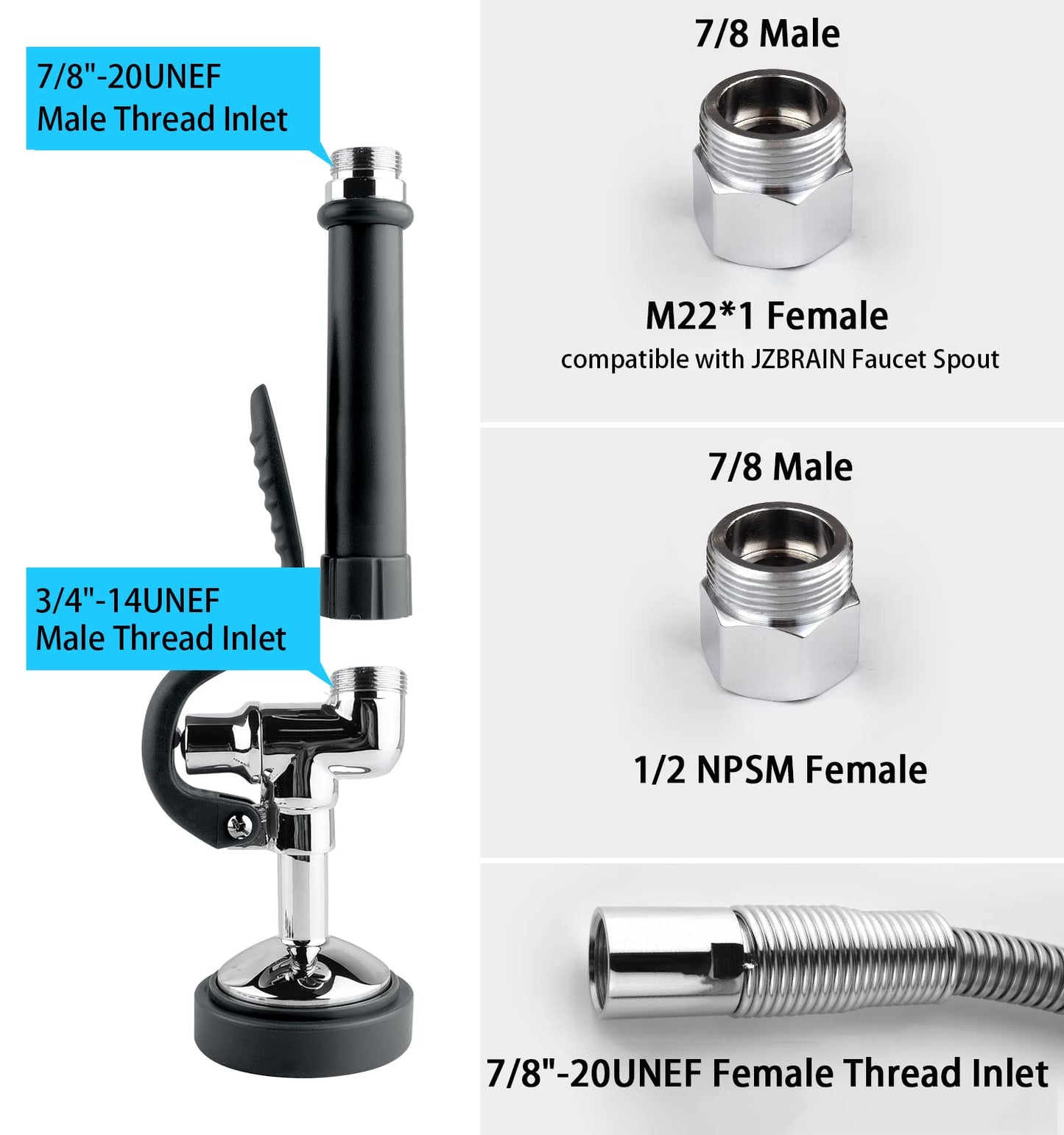 Spray Valve with 45 inches Flexible Stainless Steel Hose High Pressure Pre Rinse Sprayer Nozzle Assembly