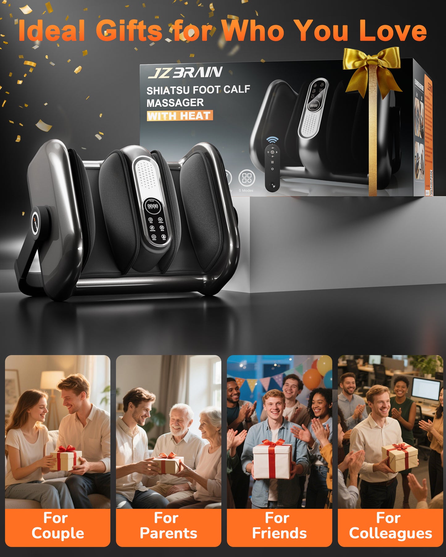 JZBRIAN Shiatsu Foot Massager Machine with Heat : Deep Kneading Foot Massager with Vibration for Plantar Fasciitis, Neuropathy, Pain Relief, Circulation - Gifts for Women, Men