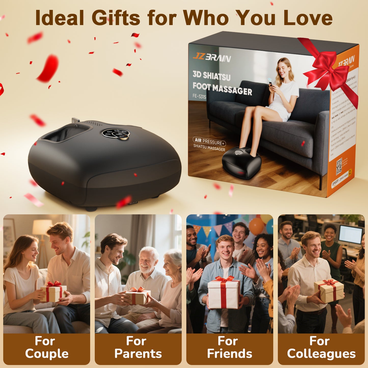 JZBRAIN Shiatsu Foot Massager Machine with Heat : Deep Kneading Foot Massager with Vibration & Compression for Plantar Fasciitis & Neuropathy - for Women & Men,Relax for Home Office Use (Black)