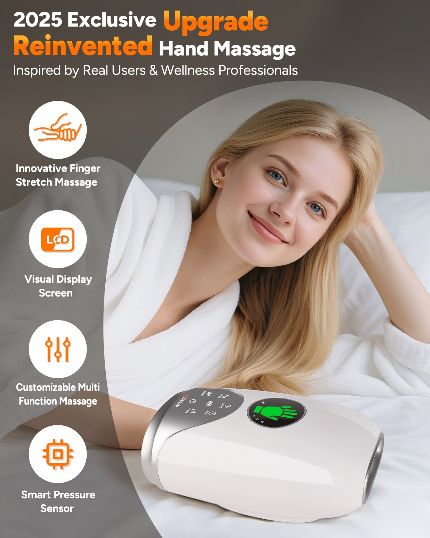 Hand Massager with Heat and Compression : Hand and Wrist Massager with Customizable Modes, Finger Stretch Function, Visual Display, Palm Roller - Daily Comfort for Women, Men, Home, Office Use