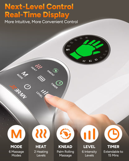 Hand Massager with Heat and Compression : Hand and Wrist Massager with Customizable Modes, Finger Stretch Function, Visual Display, Palm Roller - Daily Comfort for Women, Men, Home, Office Use