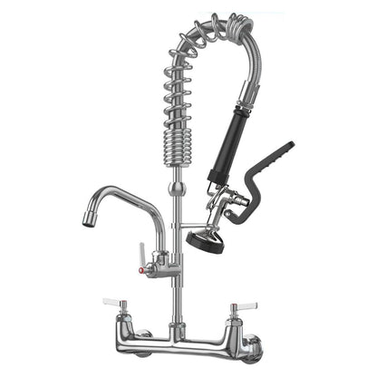 Commercial Wall Mount Kitchen Sink Faucet with Sprayer - 25" Height 8 inch Center