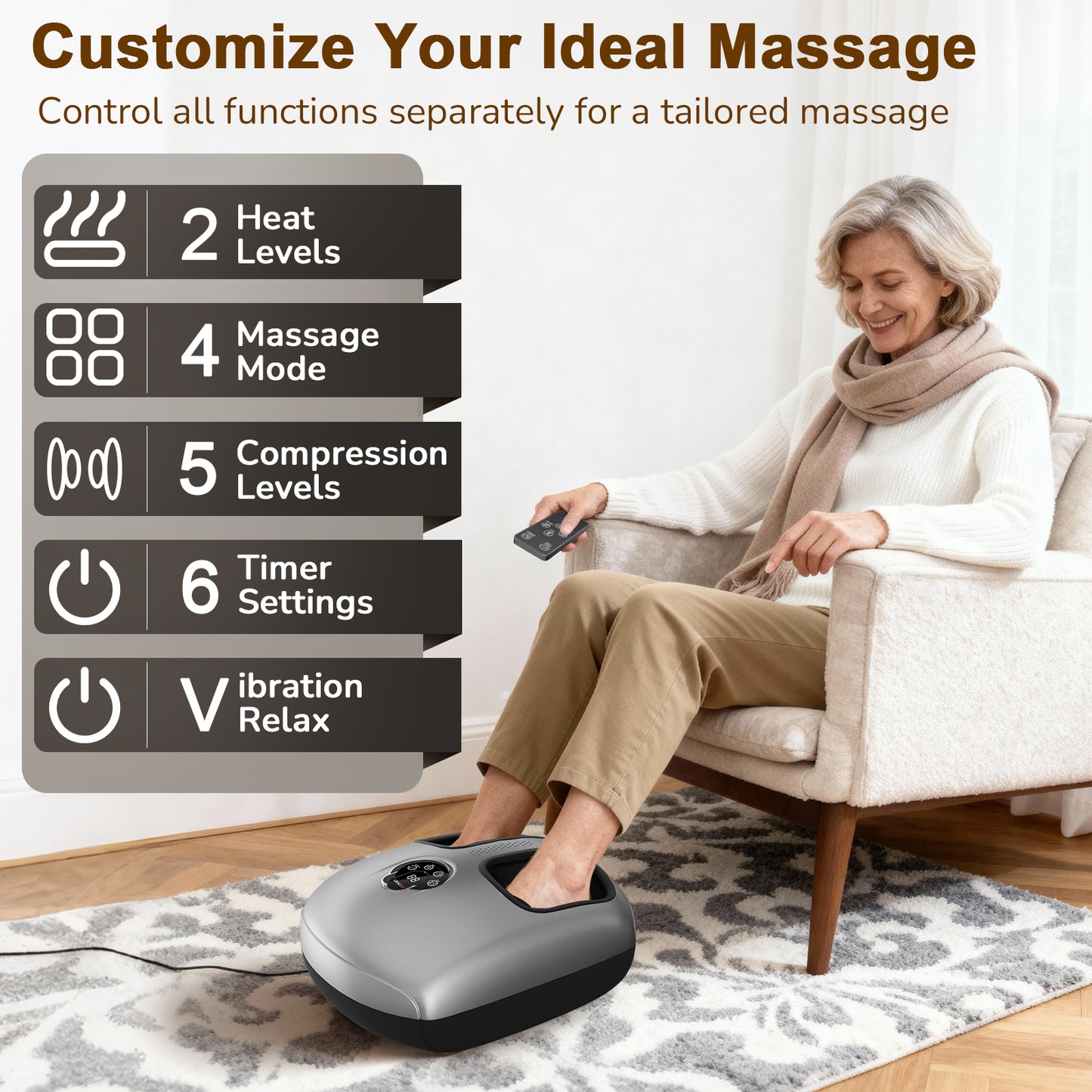 JZBRAIN Shiatsu Foot Massager Machine with Heat : Deep Kneading Foot Massager with Vibration & Compression for Plantar Fasciitis & Neuropathy - for Women & Men,Relax for Home Office Use (Silver)
