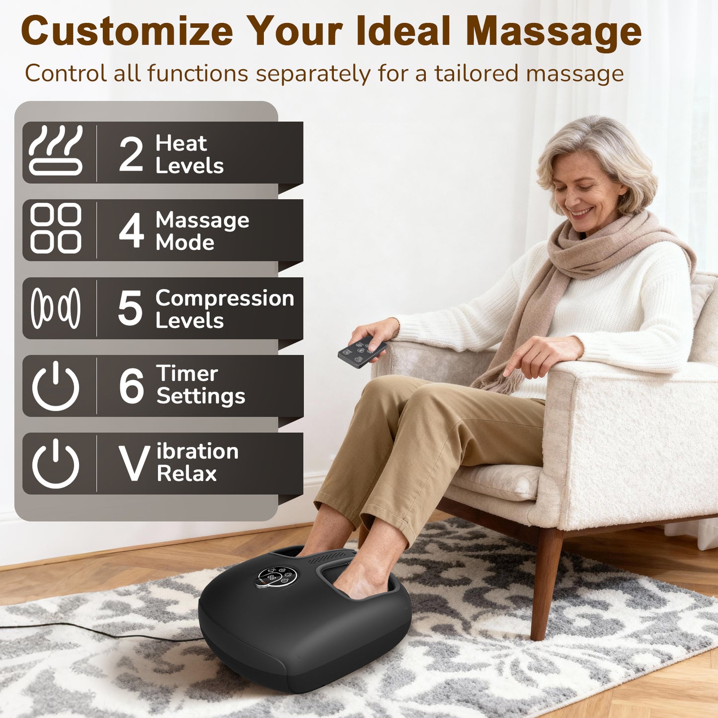 JZBRAIN Shiatsu Foot Massager Machine with Heat : Deep Kneading Foot Massager with Vibration & Compression for Plantar Fasciitis & Neuropathy - for Women & Men,Relax for Home Office Use (Black)