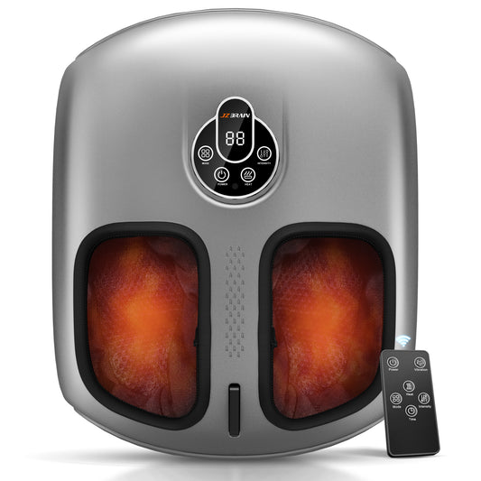 JZBRAIN Shiatsu Foot Massager Machine with Heat : Deep Kneading Foot Massager with Vibration & Compression for Plantar Fasciitis & Neuropathy - for Women & Men,Relax for Home Office Use (Silver)