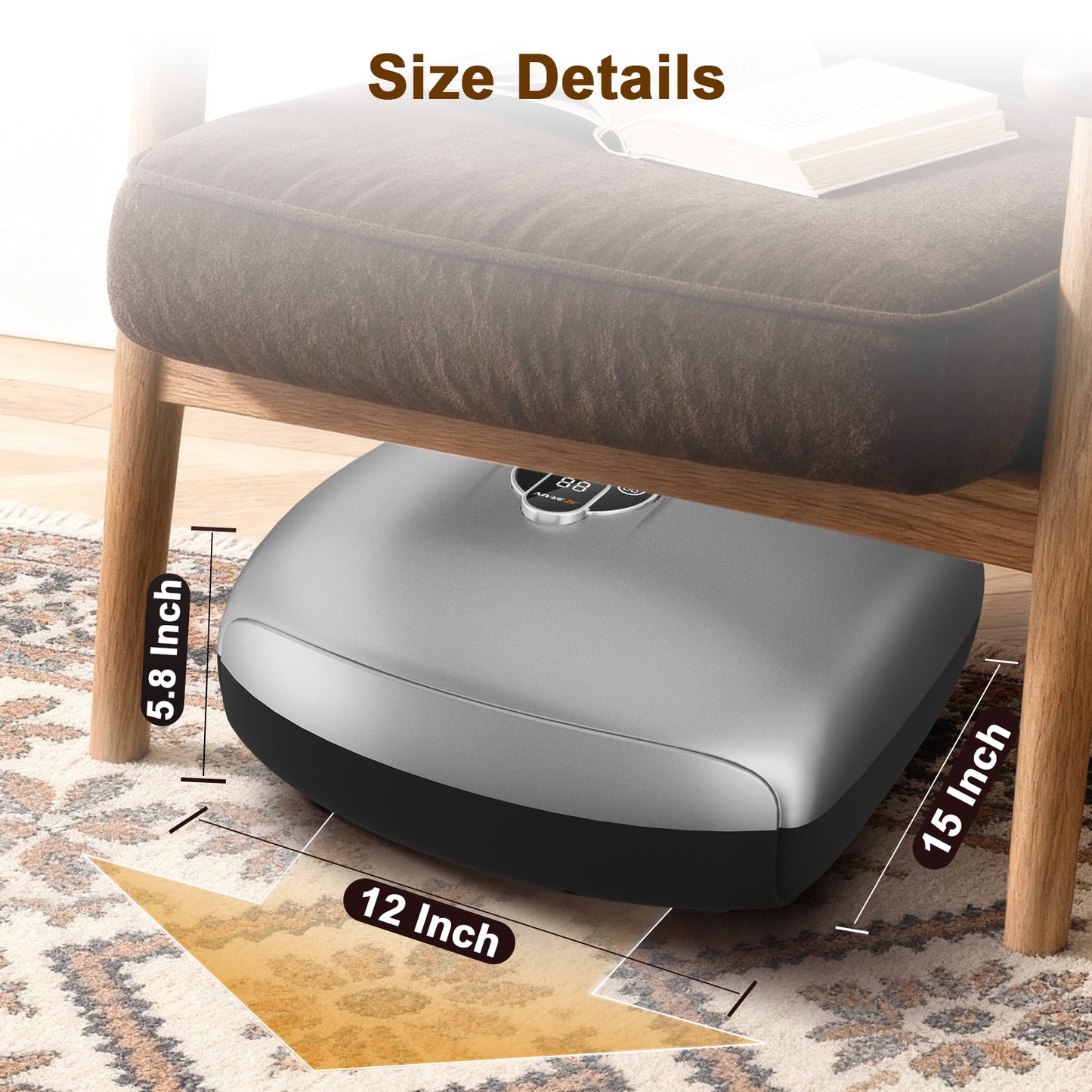 JZBRAIN Shiatsu Foot Massager Machine with Heat : Deep Kneading Foot Massager with Vibration & Compression for Plantar Fasciitis & Neuropathy - for Women & Men,Relax for Home Office Use (Silver)