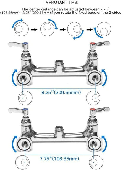 Wall Mount Faucet Heavy Duty Commercial Faucet 8 Inch Center 12''