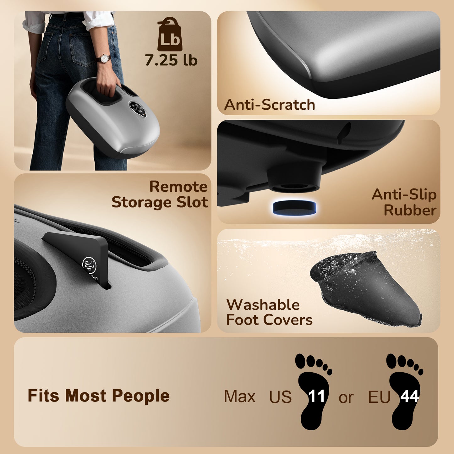 JZBRAIN Shiatsu Foot Massager Machine with Heat : Deep Kneading Foot Massager with Vibration & Compression for Plantar Fasciitis & Neuropathy - for Women & Men,Relax for Home Office Use (Silver)