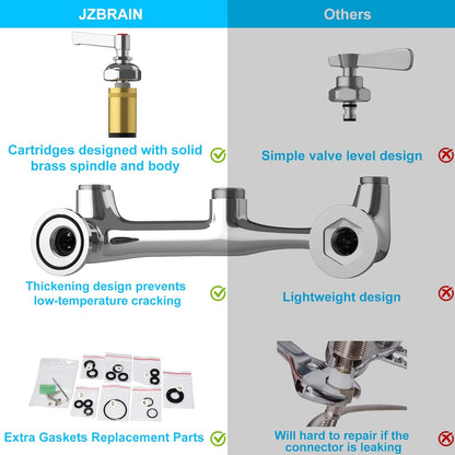 Commercial Faucet with Sprayer, 36'' Height 8 '' Center