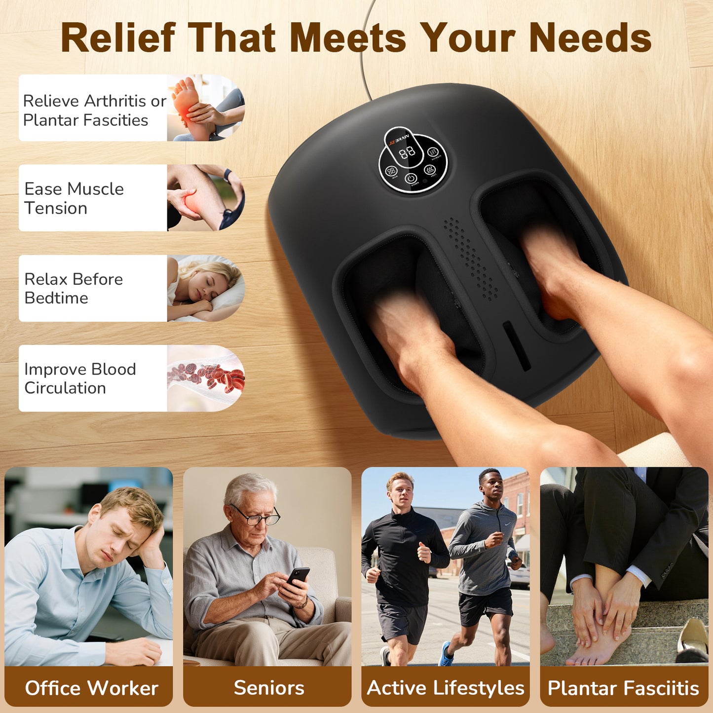 JZBRAIN Shiatsu Foot Massager Machine with Heat : Deep Kneading Foot Massager with Vibration & Compression for Plantar Fasciitis & Neuropathy - for Women & Men,Relax for Home Office Use (Black)