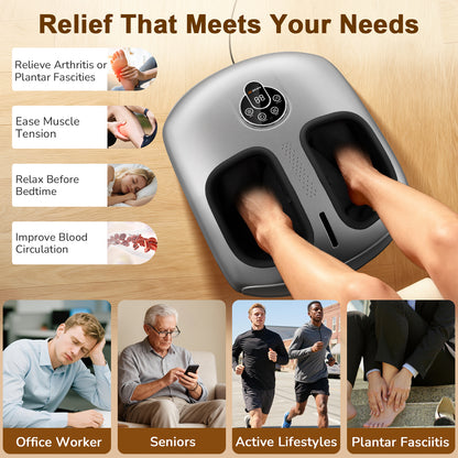 JZBRAIN Shiatsu Foot Massager Machine with Heat : Deep Kneading Foot Massager with Vibration & Compression for Plantar Fasciitis & Neuropathy - for Women & Men,Relax for Home Office Use (Silver)