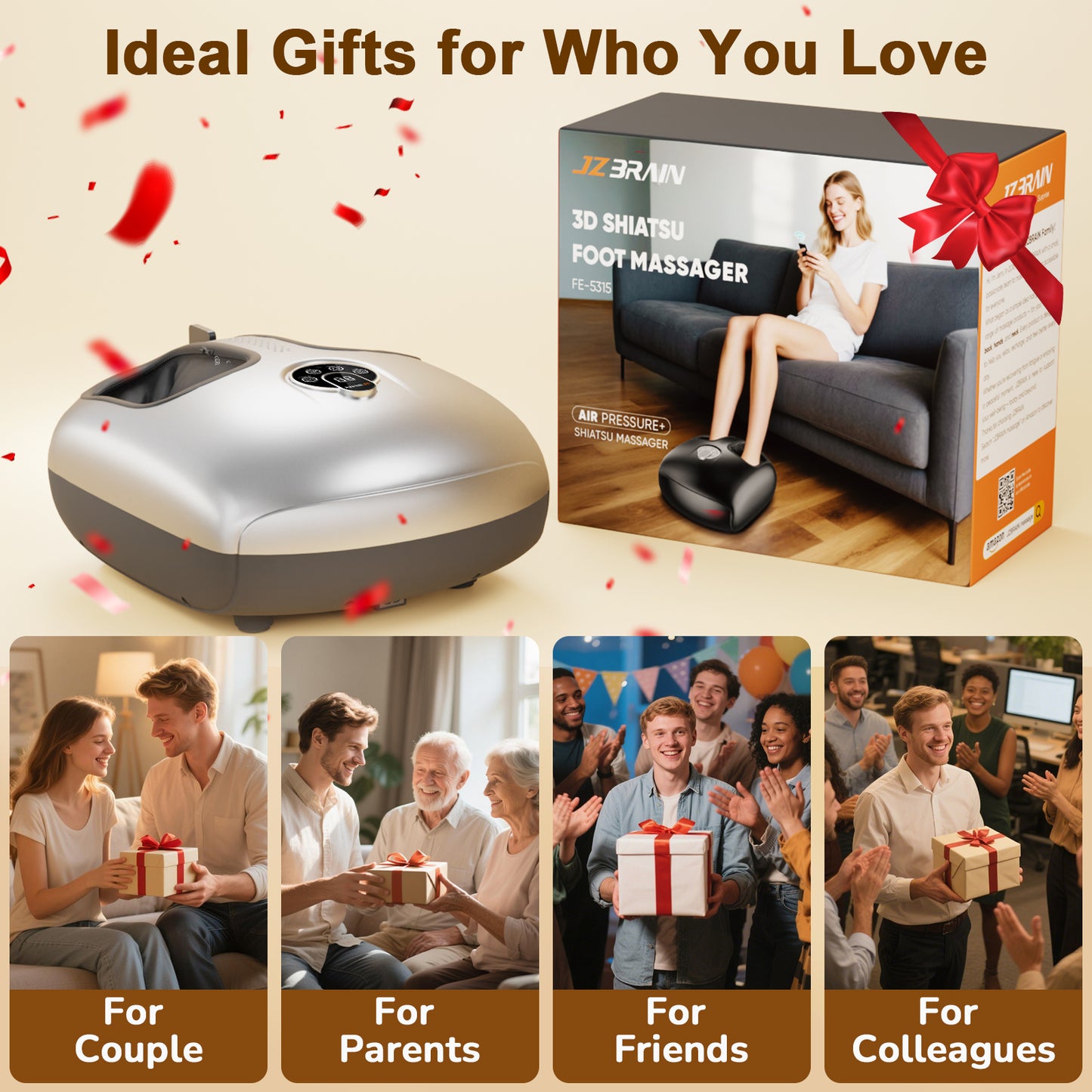 JZBRAIN Shiatsu Foot Massager Machine with Heat : Deep Kneading Foot Massager with Vibration & Compression for Plantar Fasciitis & Neuropathy - for Women & Men,Relax for Home Office Use (Silver)