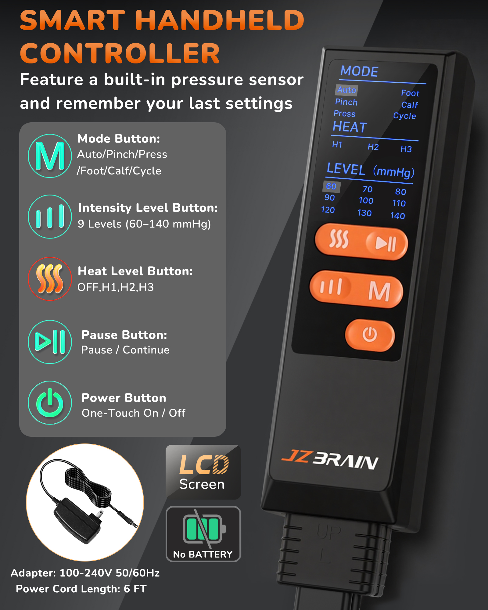 JZBRAIN Leg Massager with Heat and Compression : Foot and Calf Massager for Circulation and Pain Relief, Sequential Compression Boots with 6 Modes, 9 Intensity, 3 Heat