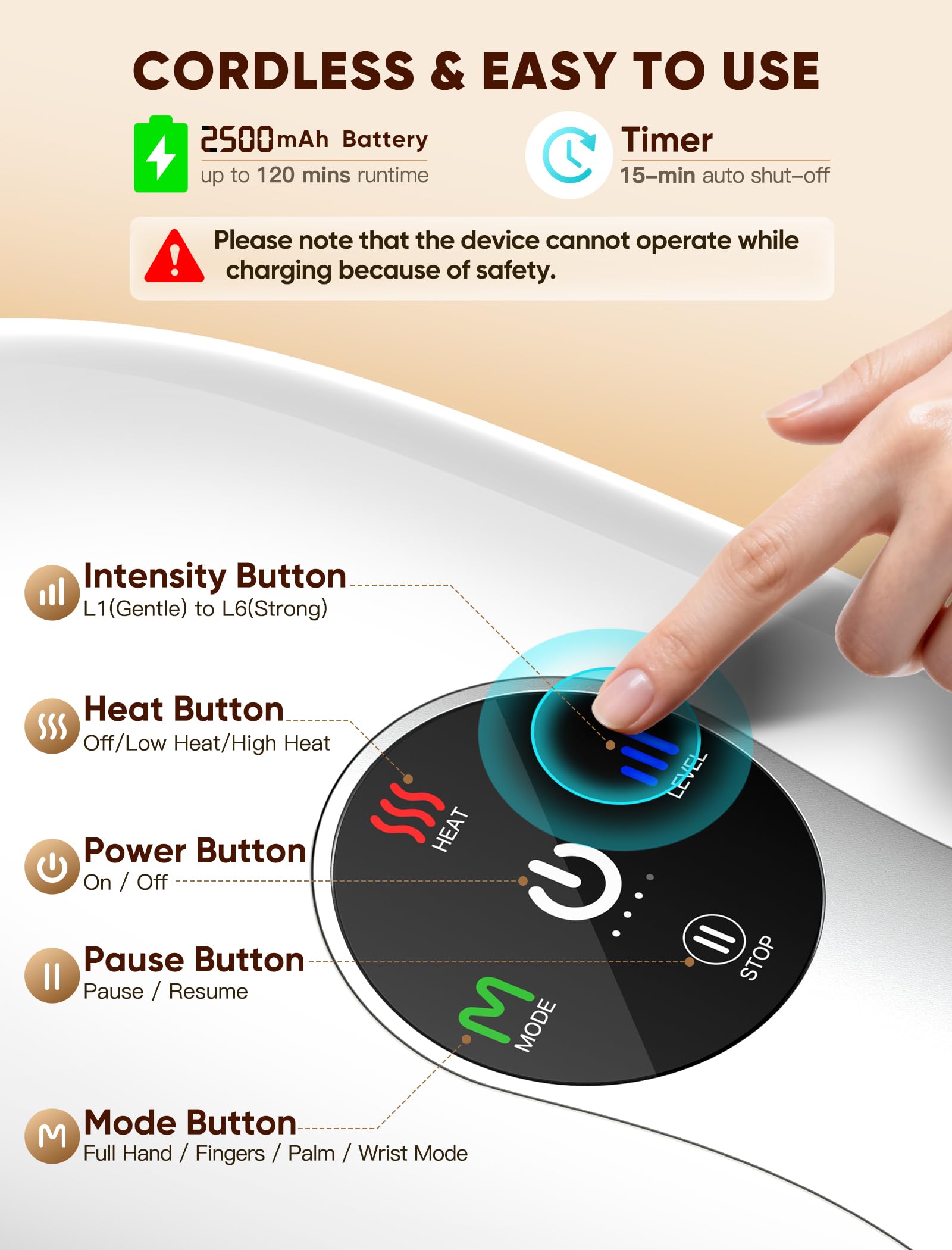 Hand Massager with Heat and Compression : Cordless Heated Hand Massage for Arthritis and Carpal Tunnel, Hand Therapy for Pain Relief – 4 Modes 6 Intensities, Portable Rechargeable (White)