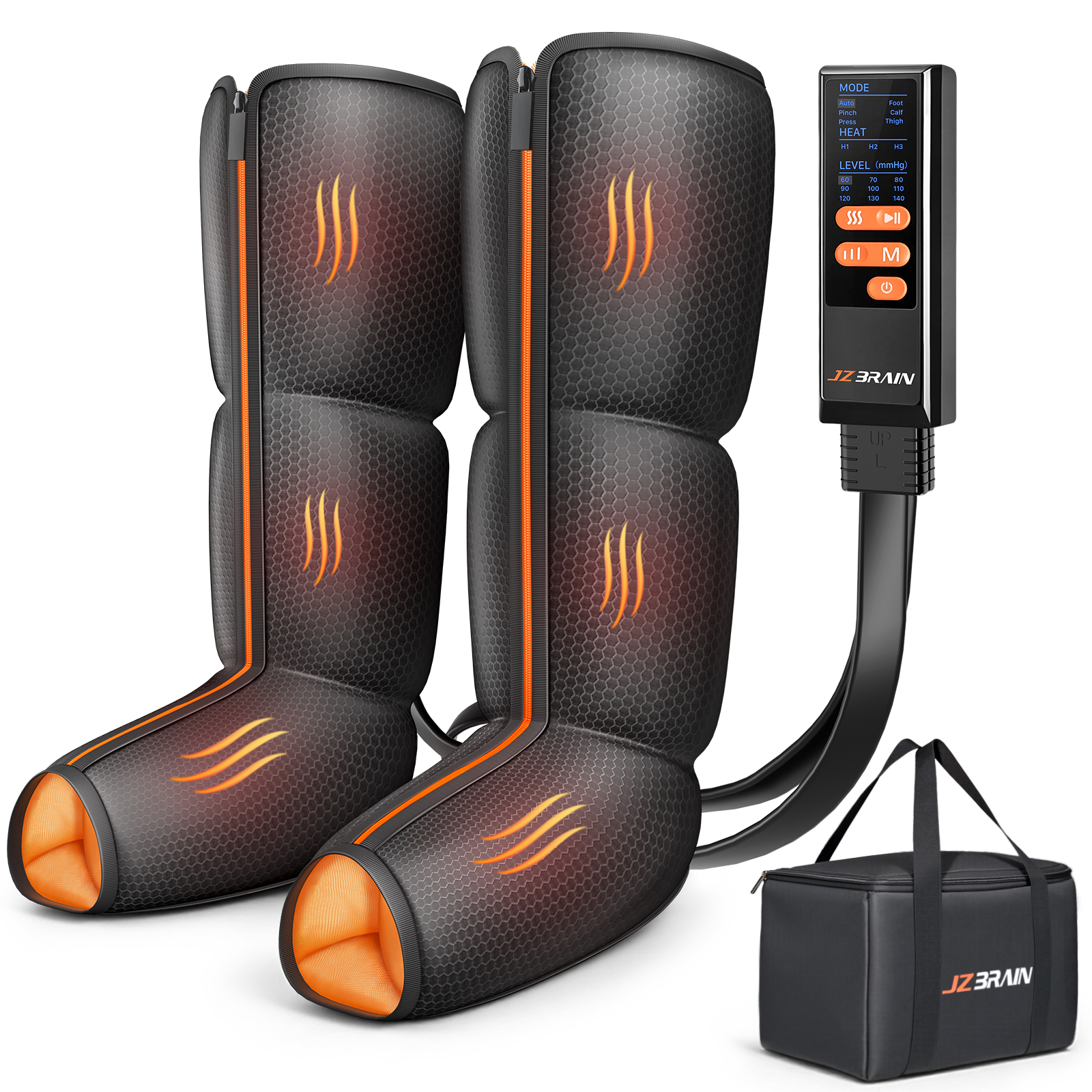 JZBRAIN Leg Massager with Heat and Compression : Foot and Calf Massager for Circulation and Pain Relief, Sequential Compression Boots with 6 Modes, 9 Intensity, 3 Heat