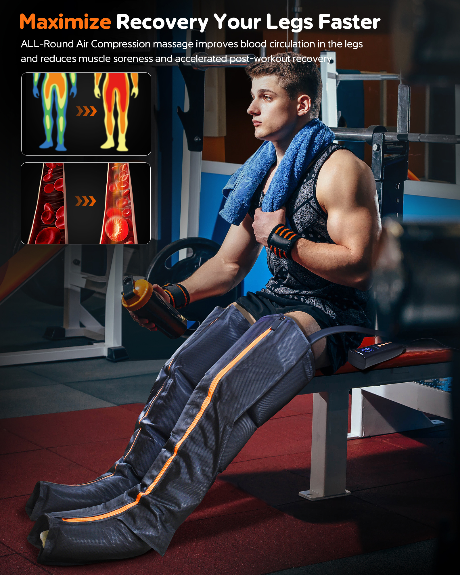 JZBRAIN Sequential Leg Compression Massager for Circulation, Professional Compression Boots for Pain Relief, 5-Chamber Compression Device with 6 Modes & 6 Intensities for Women Men