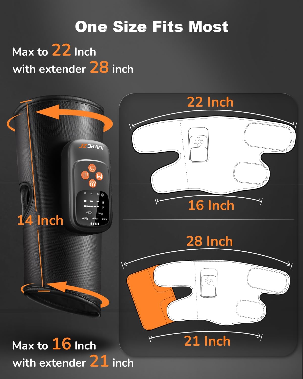 JZBRAIN Air Compression Leg Massager with Heat : Sequential Calf Massager with 5 Modes, 5 Intensity & 3 Heat for Circulation and Pain Relief - Rechargeable Calf Compression Device for Fast Recovery
