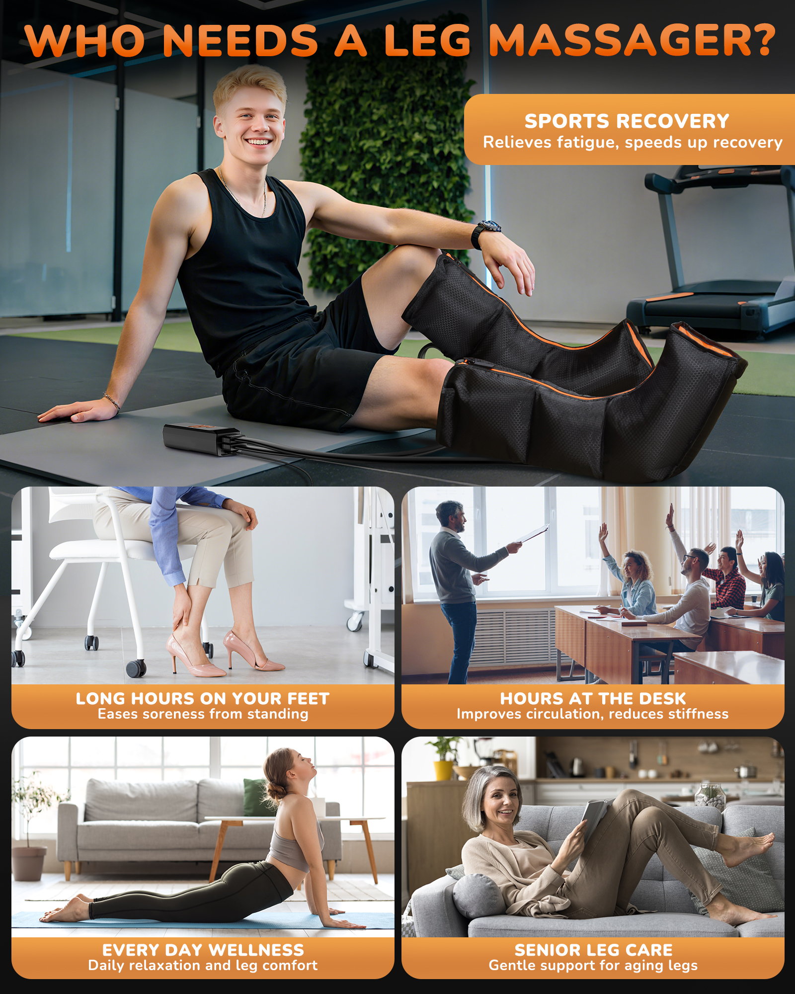 JZBRAIN Leg Massager with Heat and Compression : Foot and Calf Massager for Circulation and Pain Relief, Sequential Compression Boots with 6 Modes, 9 Intensity, 3 Heat