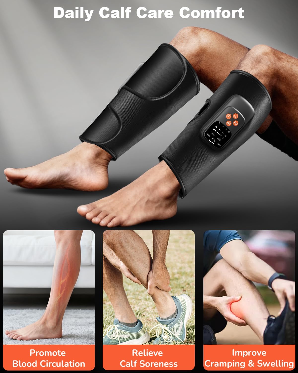 JZBRAIN Air Compression Leg Massager with Heat : Sequential Calf Massager with 5 Modes, 5 Intensity & 3 Heat for Circulation and Pain Relief - Rechargeable Calf Compression Device for Fast Recovery