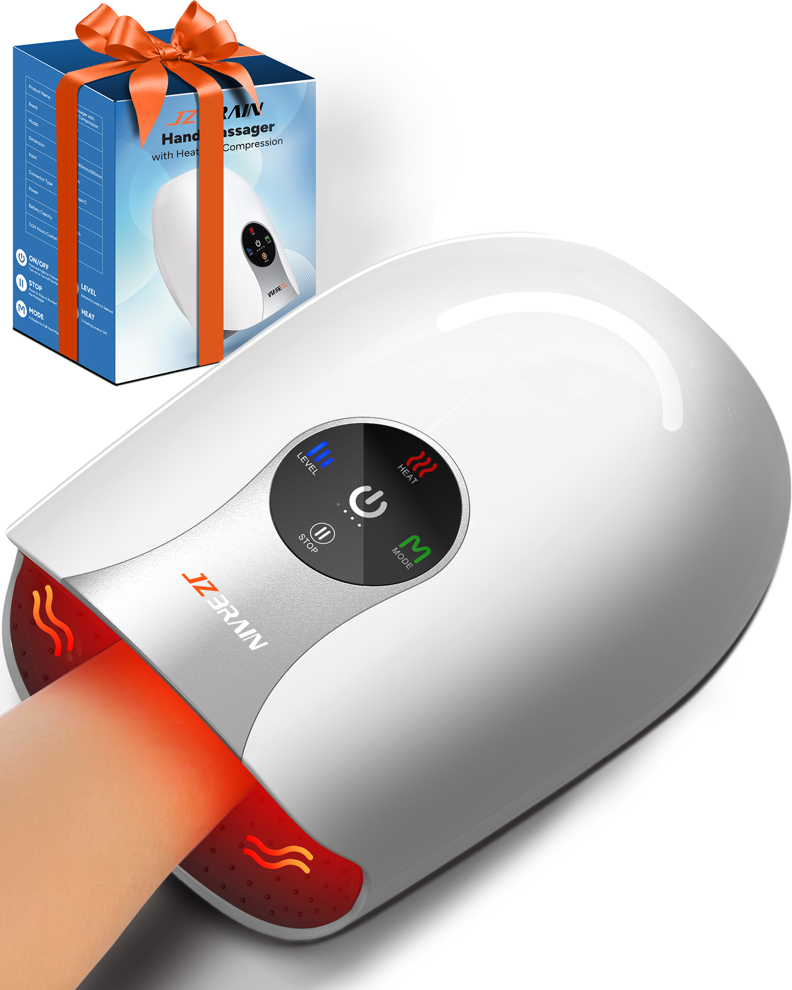 Hand Massager with Heat and Compression : Cordless Heated Hand Massage for Arthritis and Carpal Tunnel, Hand Therapy for Pain Relief – 4 Modes 6 Intensities, Portable Rechargeable (White)