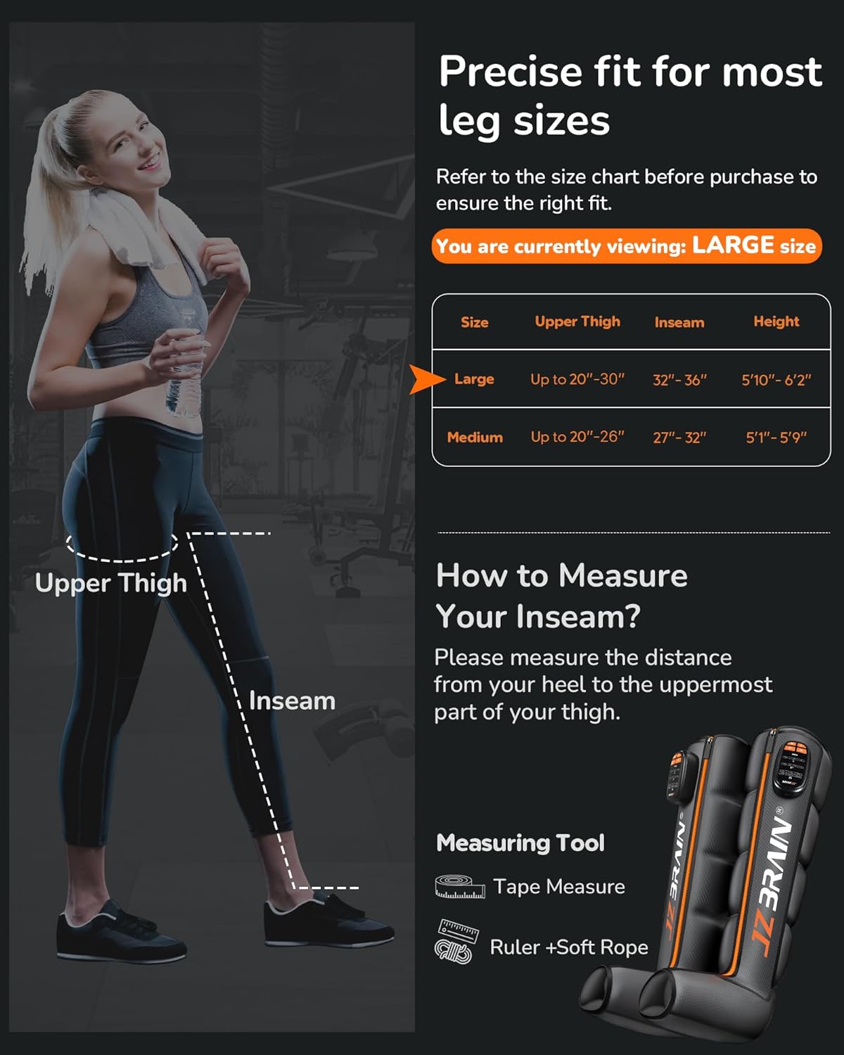 JZBRAIN Professional Compression Boots to Improve Circulation, Cordless Rechargeable leg compression massager for Massage Therapy,leg Recovery boots for Athletes,Reduces Muscle Pain, 3000 mAh, Large
