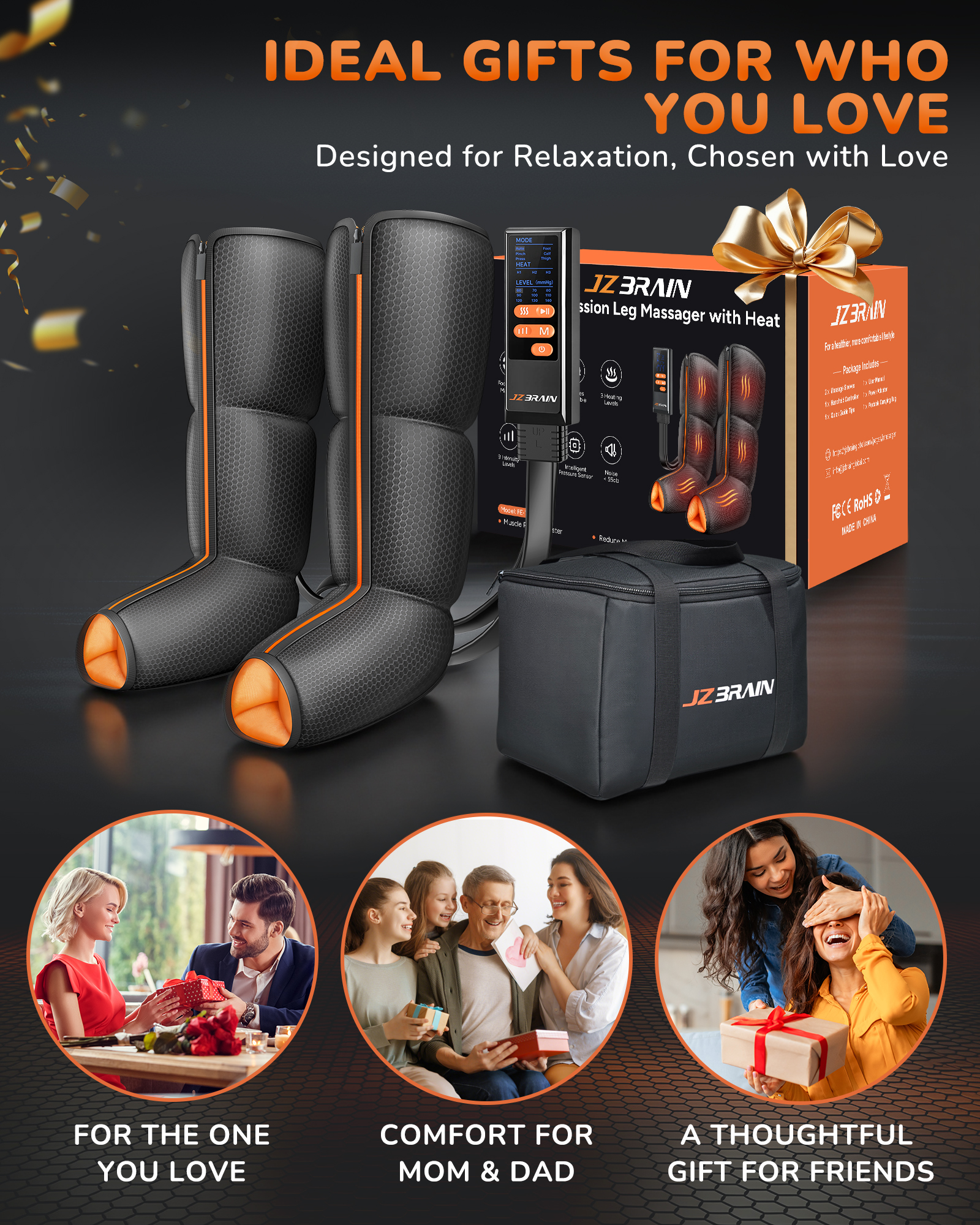 JZBRAIN Leg Massager with Heat and Compression : Foot and Calf Massager for Circulation and Pain Relief, Sequential Compression Boots with 6 Modes, 9 Intensity, 3 Heat