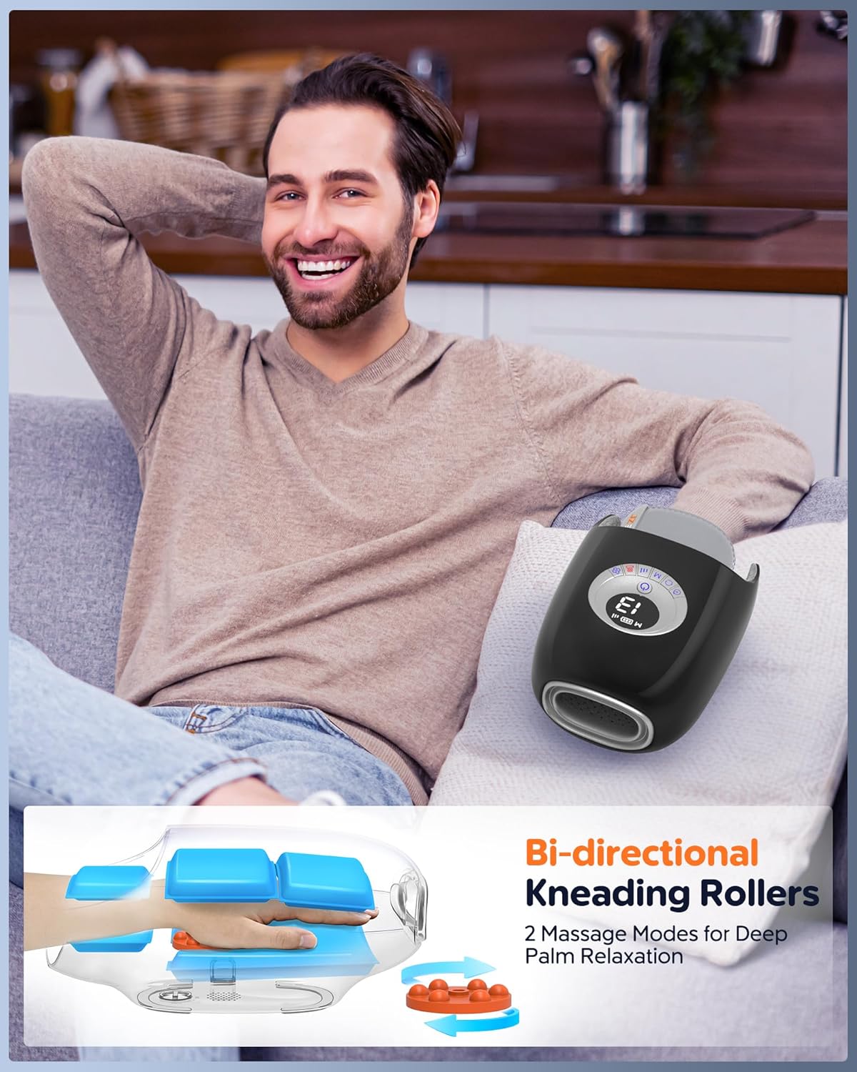 JZBRAIN Hand Massager with Heat and Compression : Full Hand & Wrist Massage with Modes 6 Intensity for Daily Comfort & Relaxation, Heated Function & Cooling Fan for All Seasons (Black)