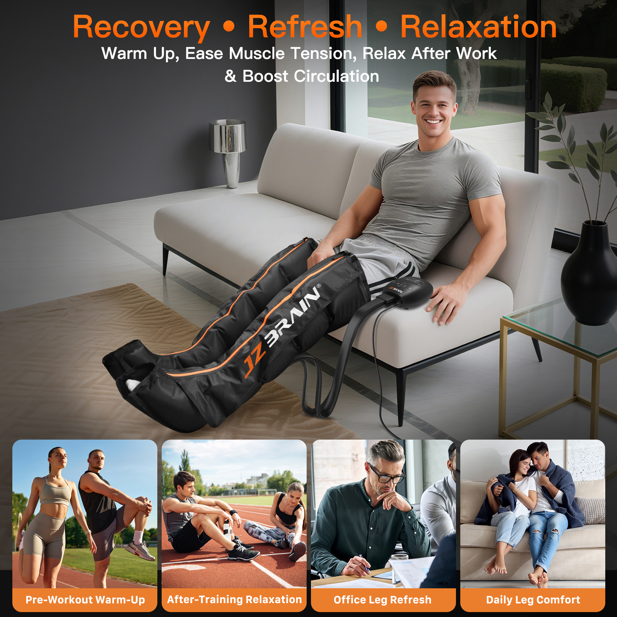JZBRAIN Professional Leg Compression Massager for Circulation, Compression Boots for Massage Therapy, Cordless Rechargeable Leg Recovery System(Medium)