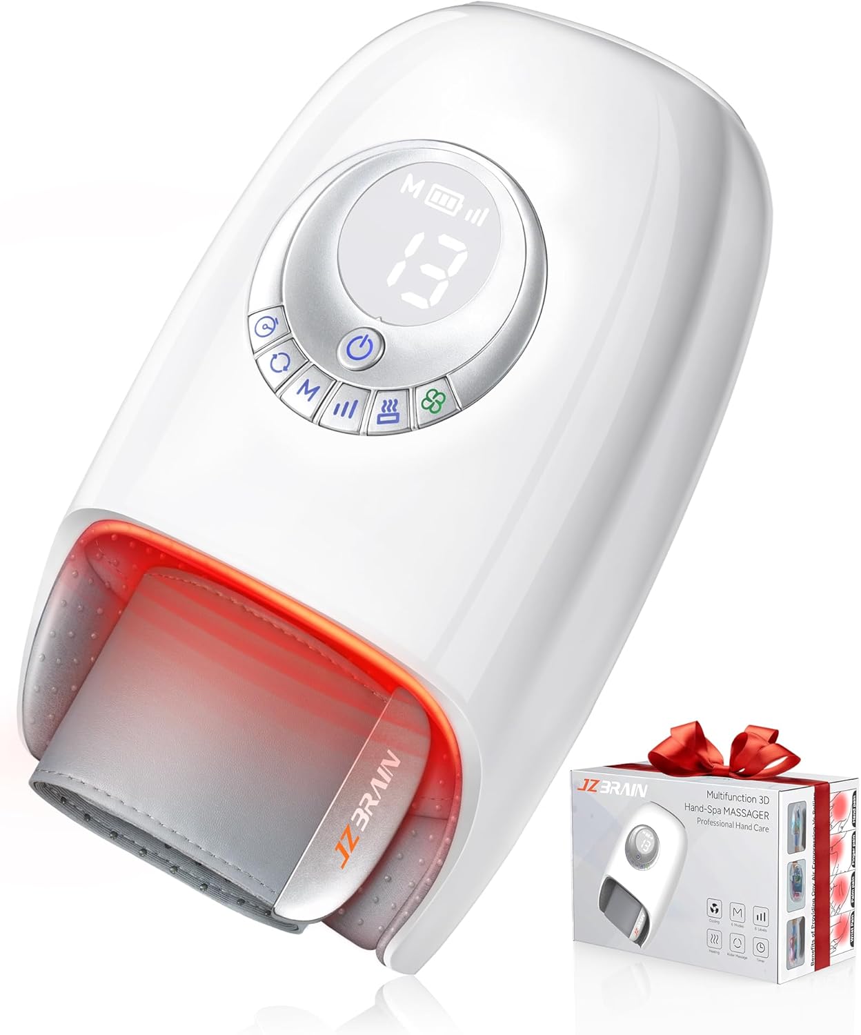 JZBRAIN Hand Massager with Heat and Compression : Full Hand & Wrist Massage with Modes 6 Intensity for Daily Comfort & Relaxation, Heated Function & Cooling Fan for All Seasons (White)