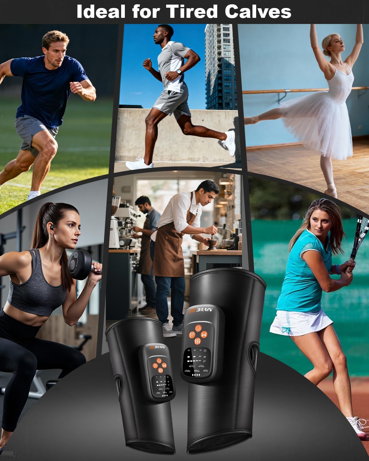 JZBRAIN Air Compression Leg Massager with Heat : Sequential Calf Massager with 5 Modes, 5 Intensity & 3 Heat for Circulation and Pain Relief - Rechargeable Calf Compression Device for Fast Recovery