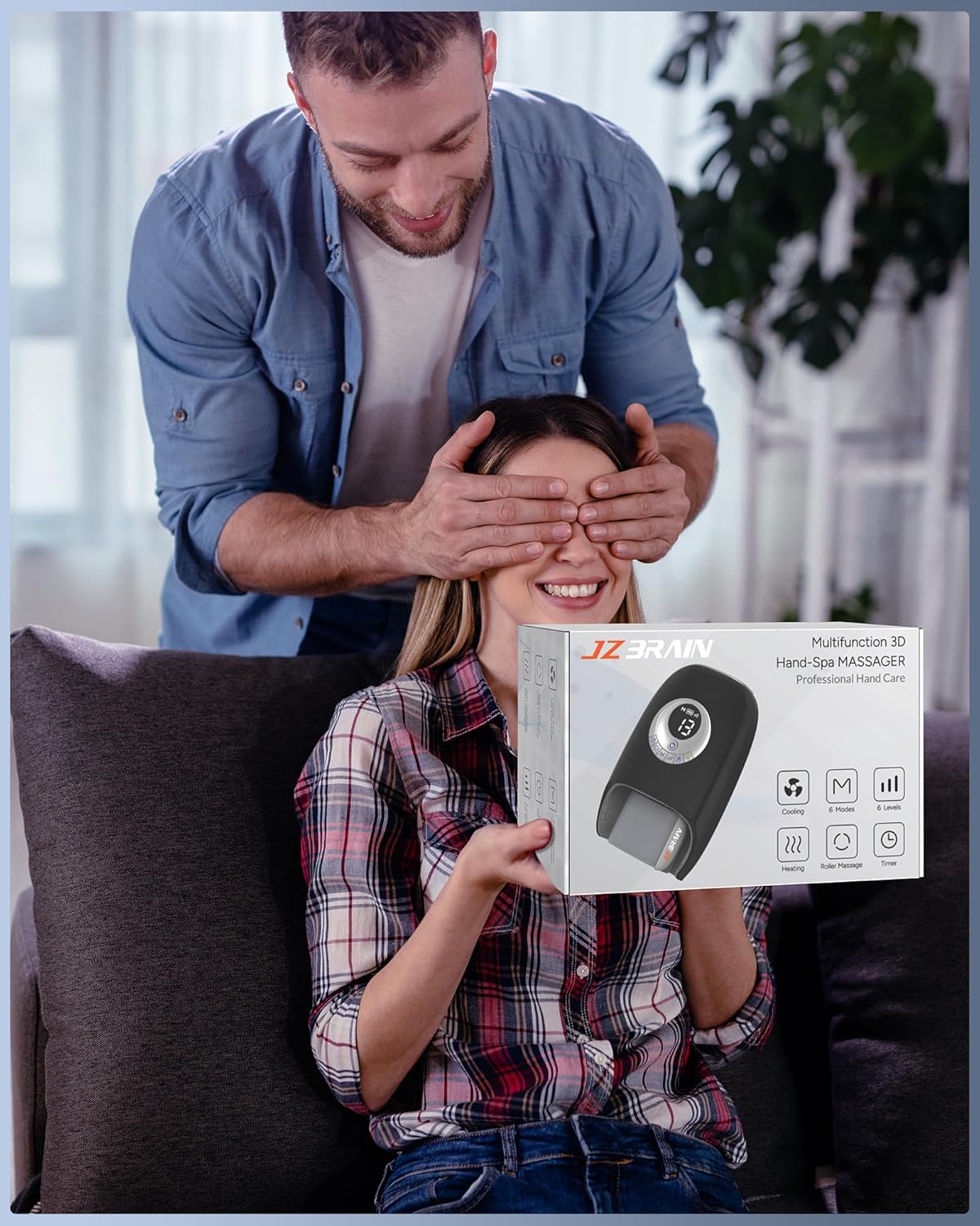 JZBRAIN Hand Massager with Heat and Compression : Full Hand & Wrist Massage with Modes 6 Intensity for Daily Comfort & Relaxation, Heated Function & Cooling Fan for All Seasons (Black)