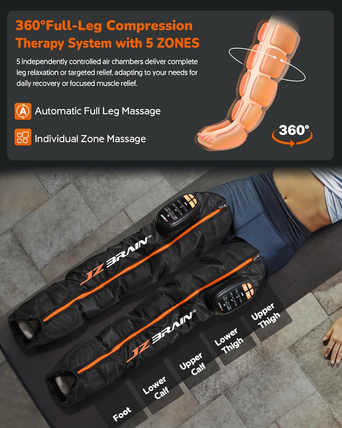 JZBRAIN Professional Compression Boots to Improve Circulation, Cordless Rechargeable leg compression massager for Massage Therapy,leg Recovery boots for Athletes,Reduces Muscle Pain, 3000 mAh, Large