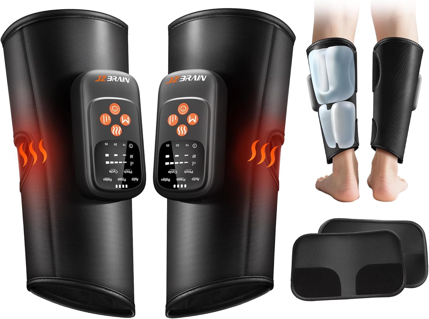 JZBRAIN Air Compression Leg Massager with Heat : Sequential Calf Massager with 5 Modes, 5 Intensity & 3 Heat for Circulation and Pain Relief - Rechargeable Calf Compression Device for Fast Recovery