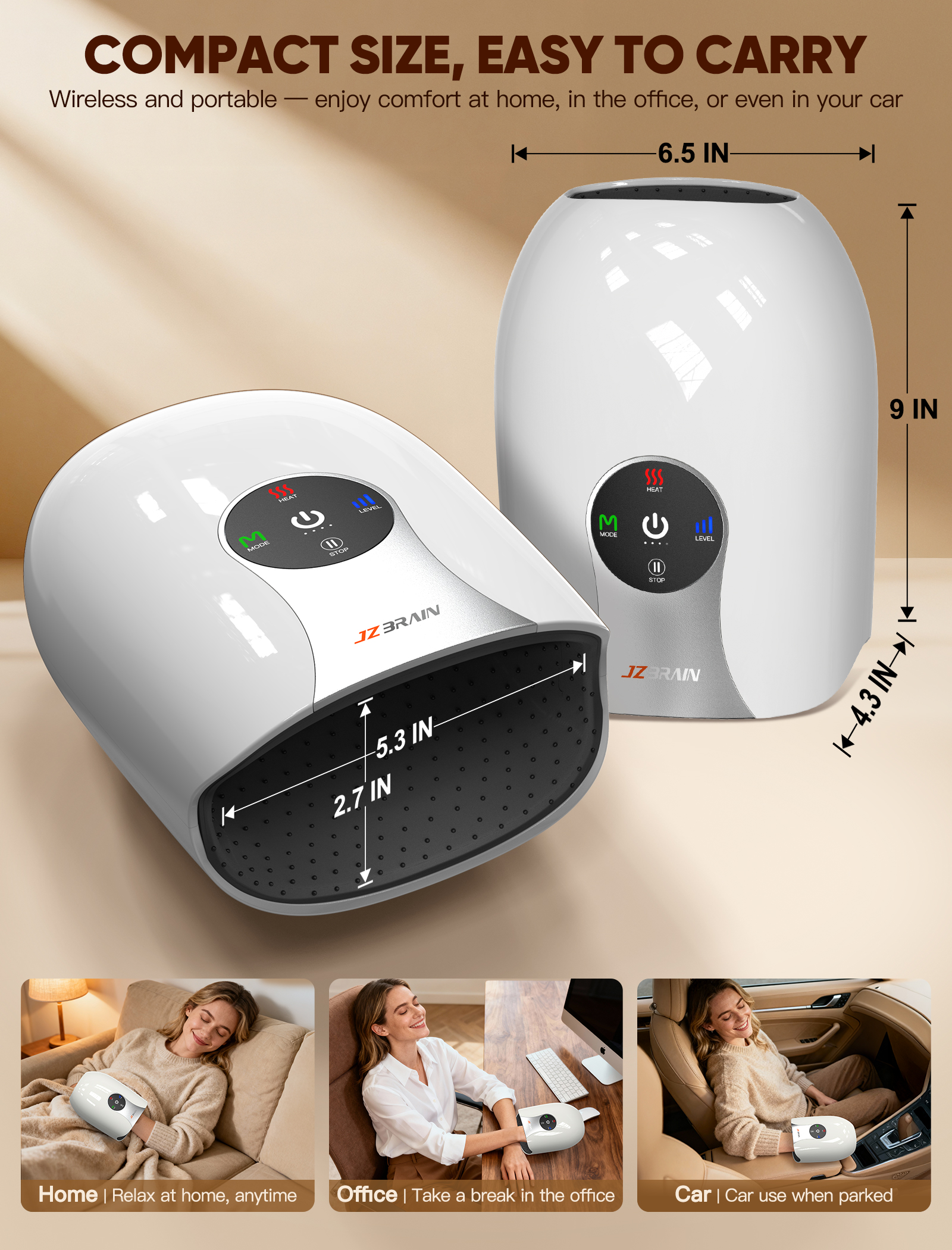 Hand Massager with Heat and Compression : Cordless Heated Hand Massage for Arthritis and Carpal Tunnel, Hand Therapy for Pain Relief – 4 Modes 6 Intensities, Portable Rechargeable (White)
