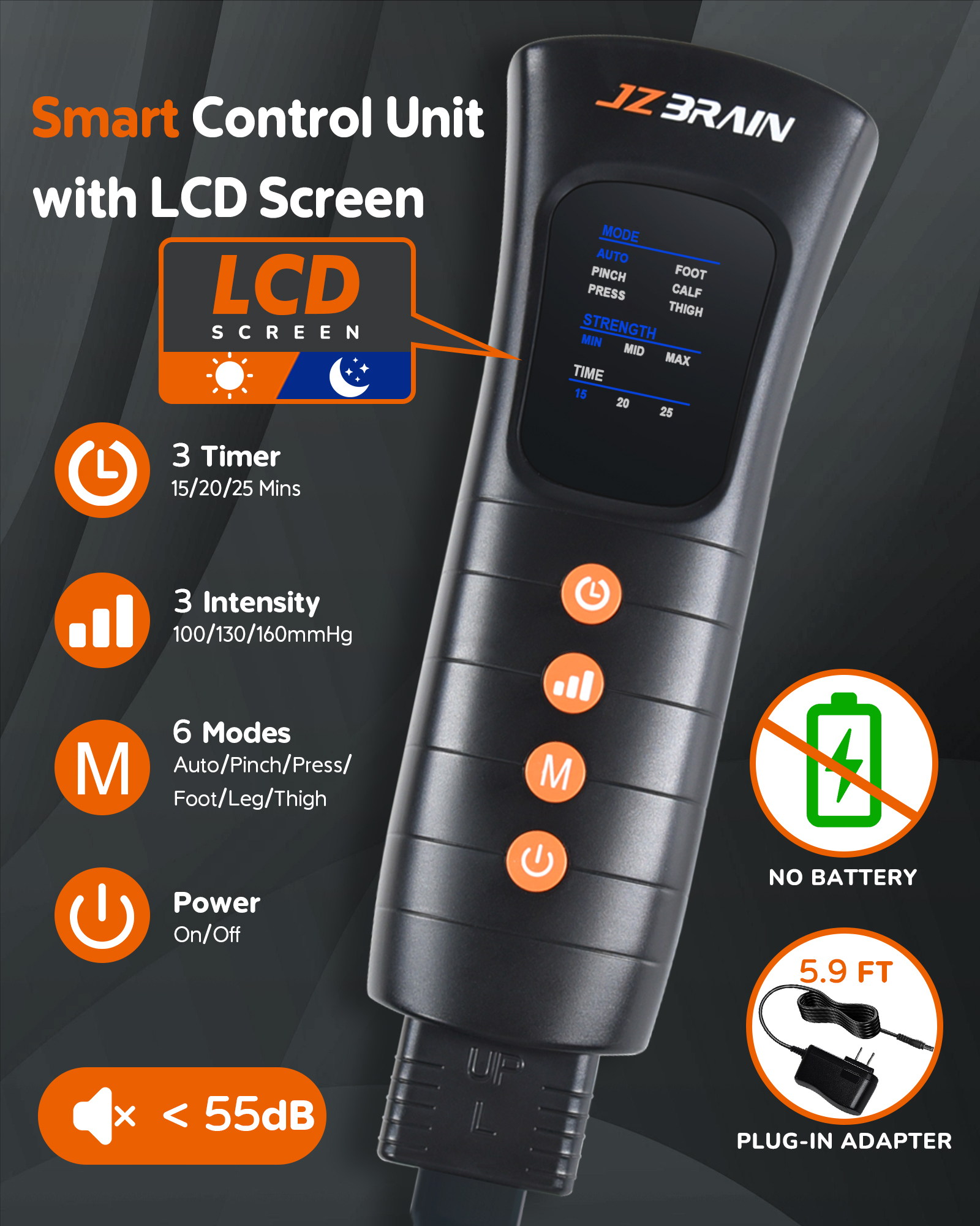 JZBRAIN Sequential Leg Compression Massager for Circulation, Professional Compression Boots for Pain Relief, 5-Chamber Compression Device with 6 Modes & 6 Intensities for Women Men
